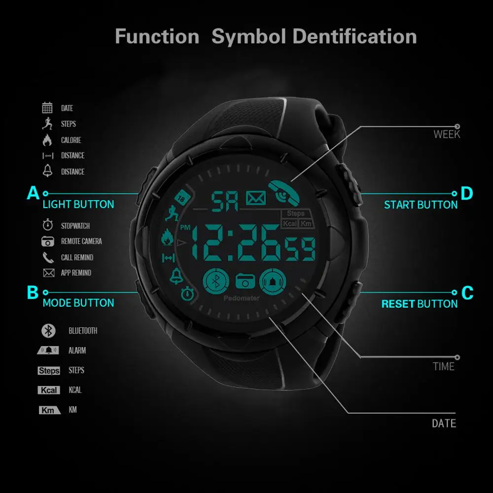 HONHX Bluetooth мужские умные спортивные часы водонепроницаемые цифровые наручные