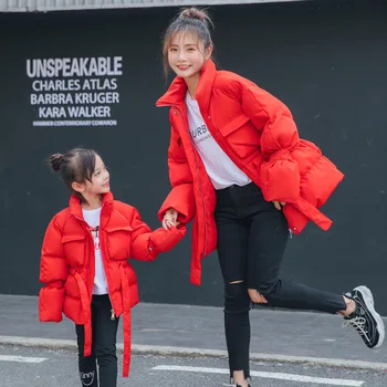 

Kids Padded Jacket for Girls Winter Coats Mother and Daughter Clothes Red Chidlren Cotton Down Coats Mommy and Me Family Dress