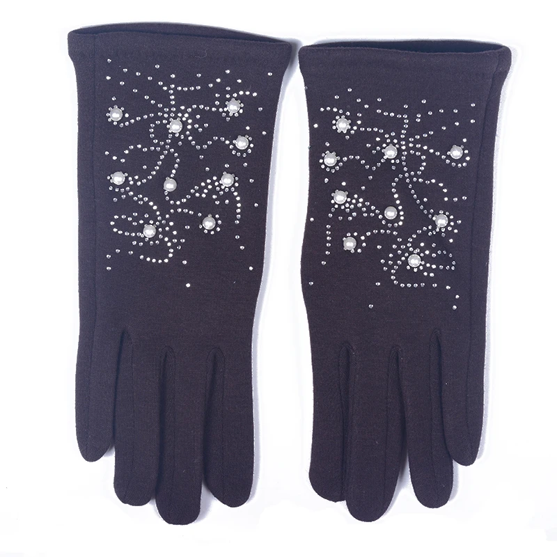 Женские зимние перчатки для сенсорного экрана Стразы Жемчуг Снежинка толстые теплые перчатки Модные элегантные полный палец варежки высокое качество - Цвет: 2-7