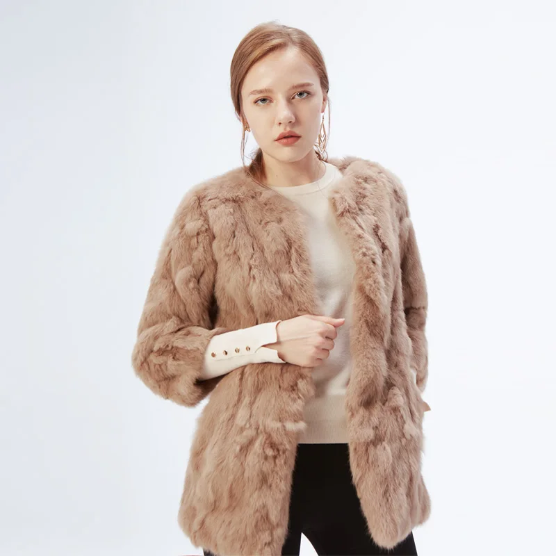 Ethel Anderson Natural Fur Coat O-Neck Thin Long