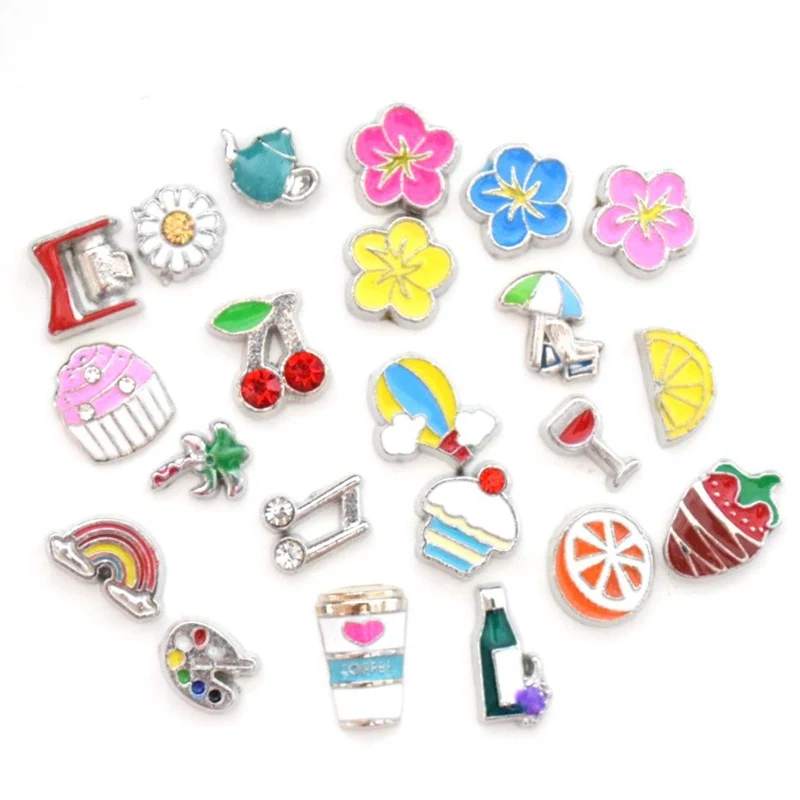 Enamel Flower Cake Lemon Tree Floating Charms Small DIY Locket Accessories For Memory Living Jewelry Making | Украшения и