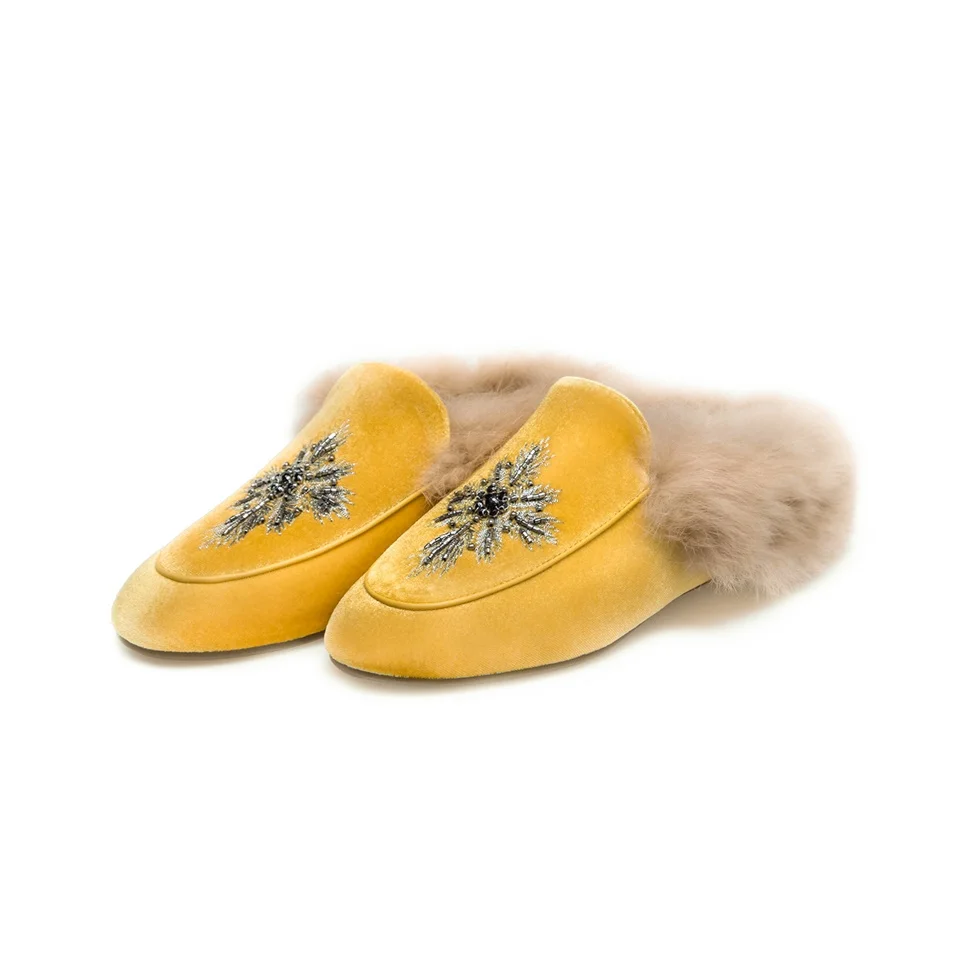 Женские тапочки; Пушистый Плюшевый теплый обувь; Красивая бархатная удобная обувь; сезон осень-зима; женские Тапочки - Цвет: Цвет: желтый