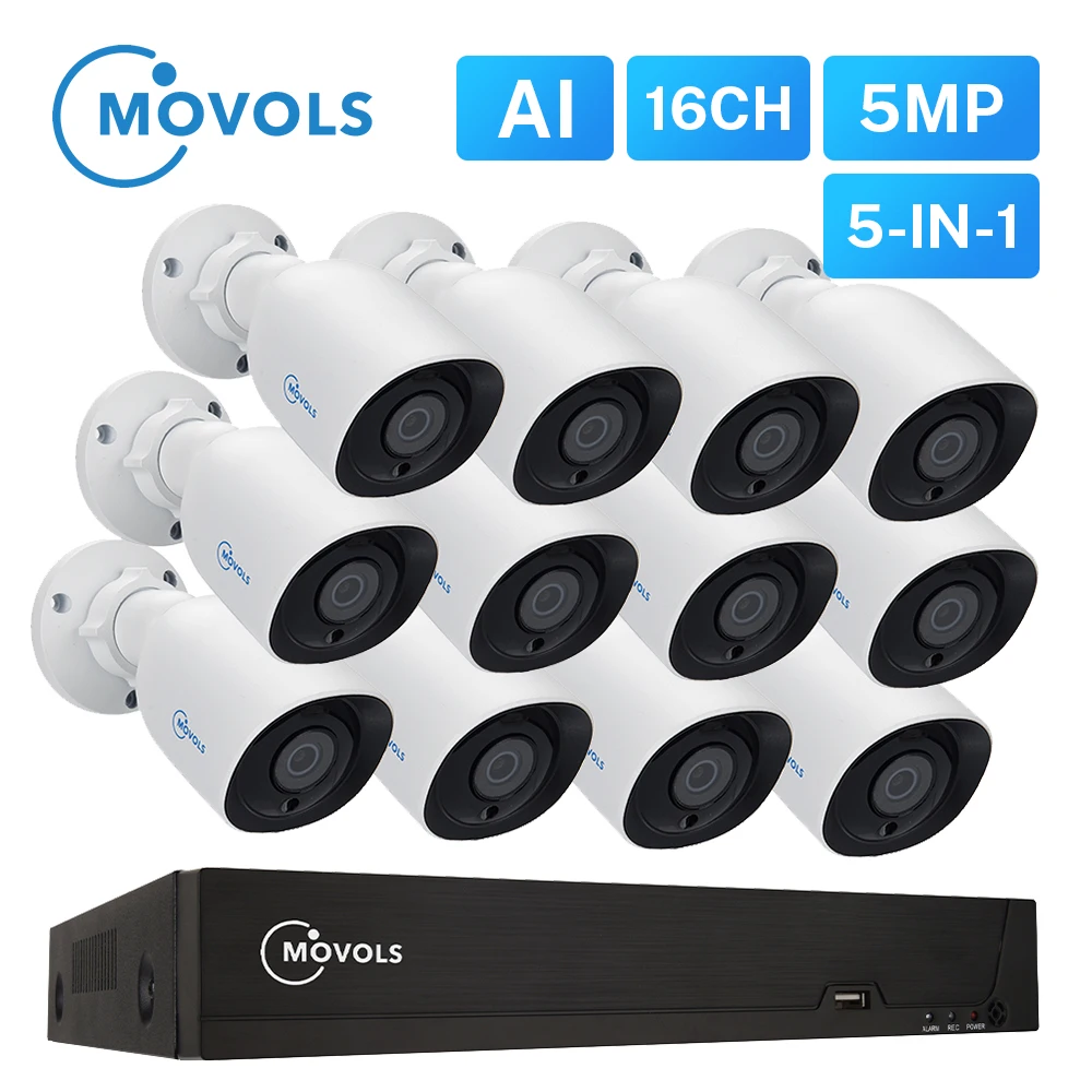 MOVOLS 5MP система видеонаблюдения 16ch H.265 + XVR 12 шт. IR CUT домашняя уличная