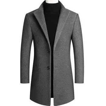 

Elegant Autumn Trench Coat Men Fashion Turn Down Collar Single Breasted Long Coat Solid Color Wool Overcoat Men Plus Size M-4XL