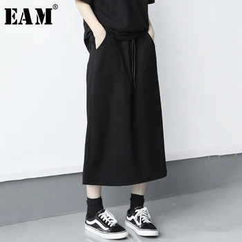 

[EAM] High Elastic Waist Black Brief Vent Stitch Temperament Half-body Skirt Women Fashion Tide New Spring Autumn 2020 1X0820