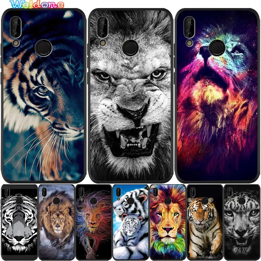 Fashion Animal Lion tiger Black Phone Case For Huawei Honor 8 9 10 Lite honor 9X 20 Pro P Smart lion soft case Cover Etui coque | Мобильные