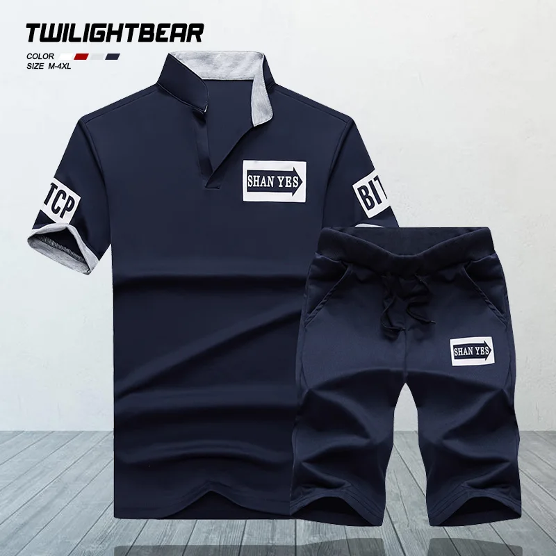 Summer Trucksuit Men Sportswear Set Oversize Male Short Sleeve Letter Printing Casual Suit Men's Choting Jogging AF905 | Мужская