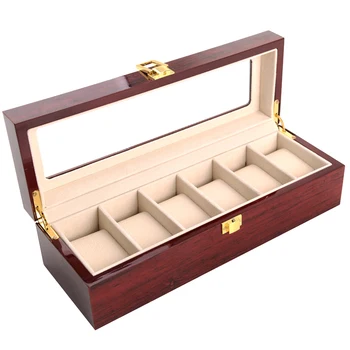 

Vintage Wooden Glass Box Display Stand Gifts With Lock Non-Slip Counters Solid Home Watch Box Jewelry Storage Organizer Case