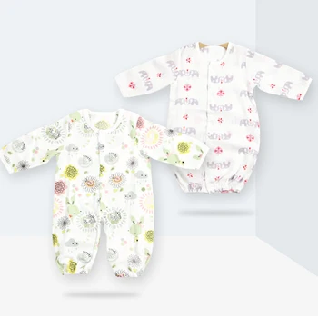 

Newborn baby Onesies Long Sleeve Split leg baby clothes gauze toddler Summer cotton clothing Breathable BMT059