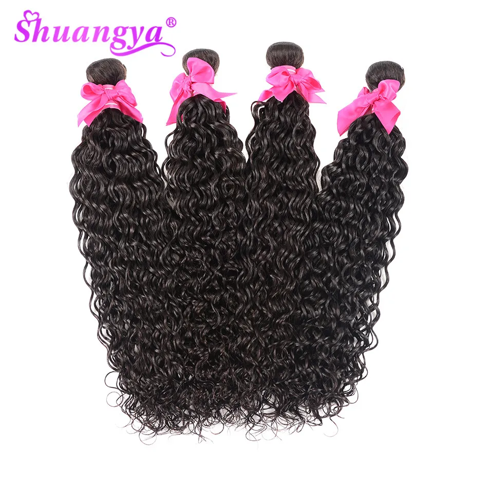Tanie Zestawy brazylijskiej fali wody z zamknięciem 100% wiązki ludzkich włosów z zamknięciem Remy włosy 3 4 wiązki z zamknięciem Shuangya włosy