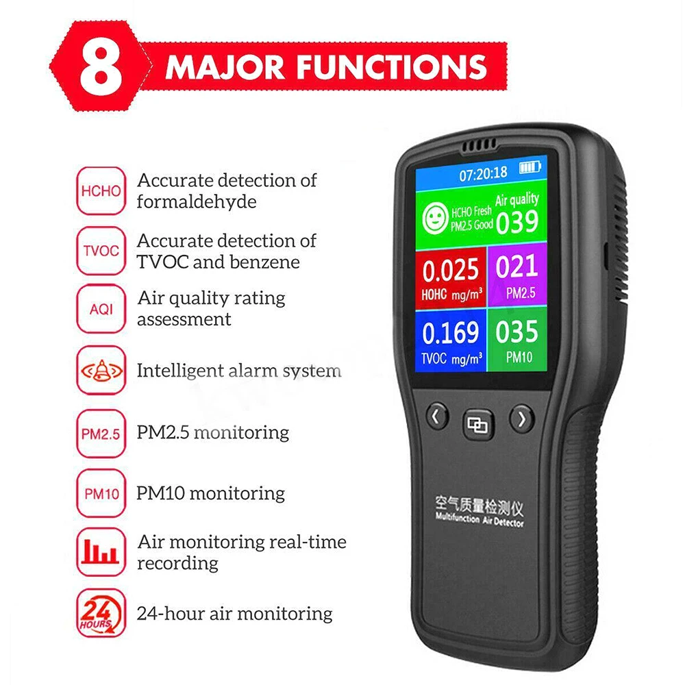8 в 1 детектор качества воздуха PM2.5 PM10 формальдегид HCHO TVOC ЖК цифровой