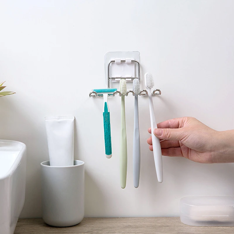 

1Pc Stainless Steel Toothbrush Holder Shaver Bathroom Storage Tooth Brush Shelf Toothpaste Rack Wall Organizer Accessories