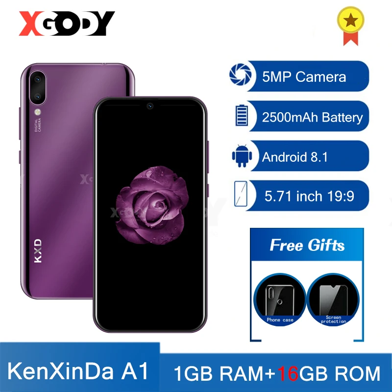 

XGODY A1 Android 3G Smartphone 1GB 16GB 2500mAh Mobile Phones 5MP Camera Unlock Phone 5.71'' Full Screen Cellphone Dual SIM GPS