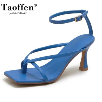 

Taoffen Size 34-40 Women Sandals Real Leather High Heel Summer Shoes Woman Sandals Party Club Slipper Woman Heeled Footwear