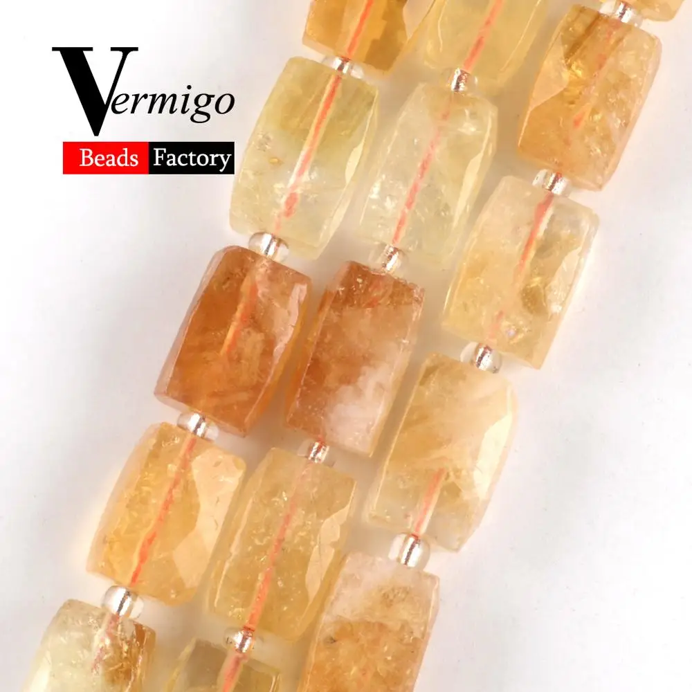 Natural Cuboid Faceted Citrines Mineral Gem Spacer Beads For Jewelry Making 11*15mm 21pcs DIY Bracelet Necklace Accessories 15" |