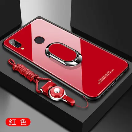 red Чехол-подставка с магнитным кольцом для Huawei Honor V10 10 Play 7A Pro 8 9 10 lite V20 20 PRO, жесткий защитный чехол из закаленного стекла - Цвет: red