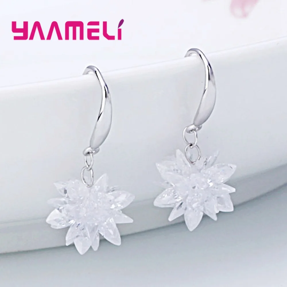 Hook Earring Горячая Распродажа, ручная работа, 925 серебряные серьги, ослепительно белые, кубический цирконий, цветок, дизайн, гладкий крючок, женские серьги - Окраска металла: Hook Earring
