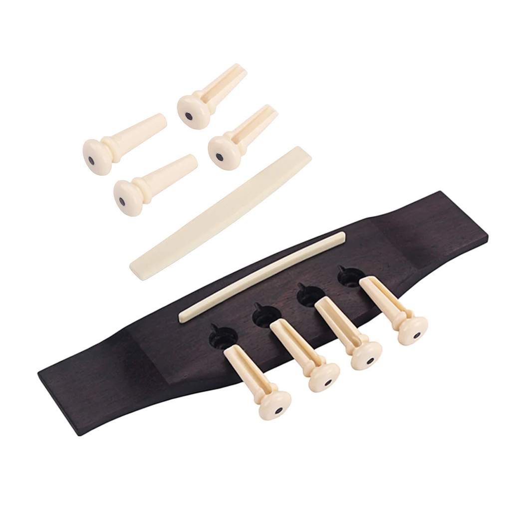 Bridge Pins Saddle Rosewood Bridge Kit for 4 String Bass Guitar Replacement