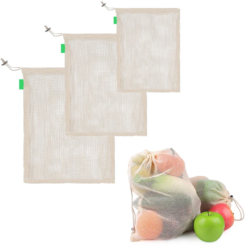 

3PC/1PC Eco Friendly Vegetables Bag Reusable Bag For Fruits Storage Reusable Produce Bag Large Medium Small Cotton Mesh Bag