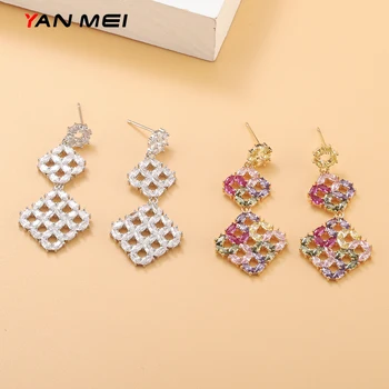 

GAOLA Colorful Ring Three-segment Woman Earrings Square Hollow Earrings High-grade Zircon Inlaid Earrings for Taking Photo E9592