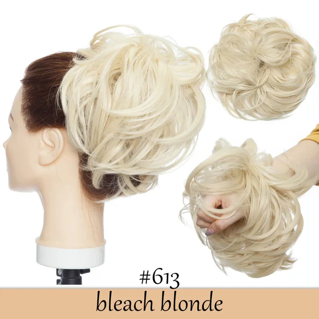 HAIRRO 80g Straight Donut Chignon Hairpieces Synthetic Ombre Elastic Updo Chignon Fluffy Messy Scrunchies Hair Bun For Women bleach blonde-80g