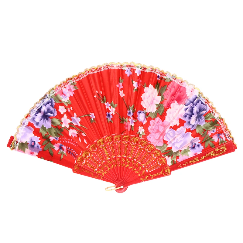 1pcs Summer Chinese Style Hand Held Folding Dance Fan Wedding Party Lace Silk Folding Hand Flower Fan Wedding Party Fan