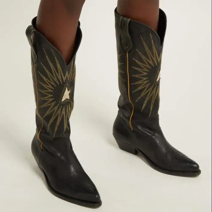 

Knee-high Botines Mujer 2019 Botas Mujer Embroidery Boots Women Leather Bota Feminina Med Heels Shoes Women Zapatos De Mujer