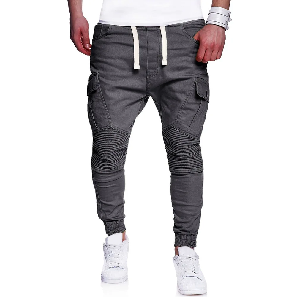 

2019 New Style Men's Fashion Casual-Teenager Solid Color Pleated Joint Casual Harem Large Size Skinny Pants