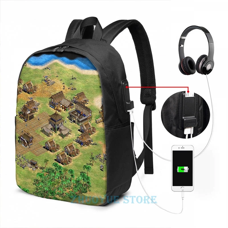 Забавный рюкзак с графическим принтом Age of Empires 2 In Game USB зарядка мужские школьные