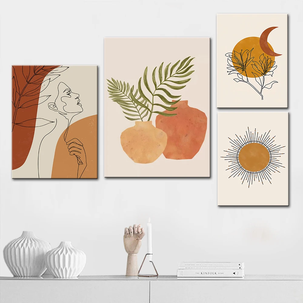 Sun Moon Boho холст живопись абстрактные принты и плакаты линия Рисование обнаженной