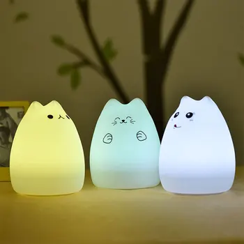 

Cute LED Night Light Animal Cat Colorful Silicone Soft Breathing Cartoon Baby Table Lamp Children Birthday Gift Lamp Night Light
