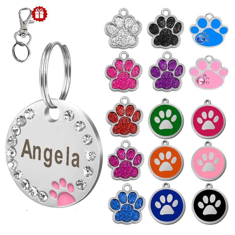 Custom Anti-lost Collar Puppy Accessories Name Pendant Tags Cat Steel ID Dog Dog Tag Engraved Pet Tag Paw Stainless Personalized