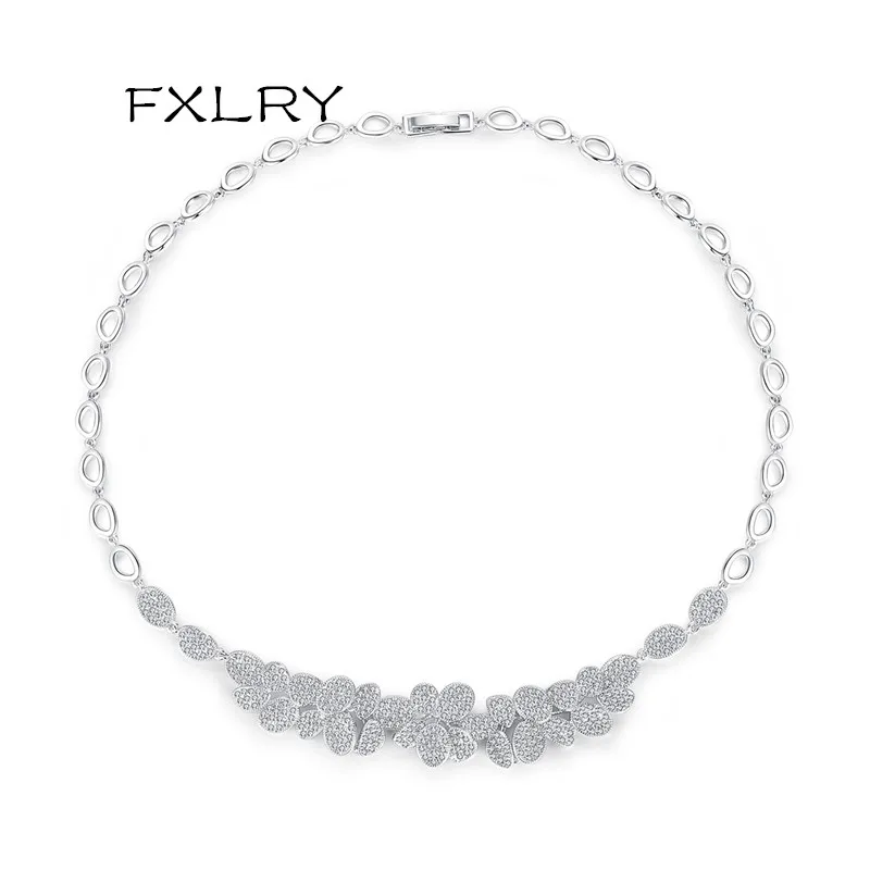 

FXLRY Romantic White Color Leaf Pendant Necklace for Women Small CZ Stone Paved Clavicle chain Choker Fashion Jewellery