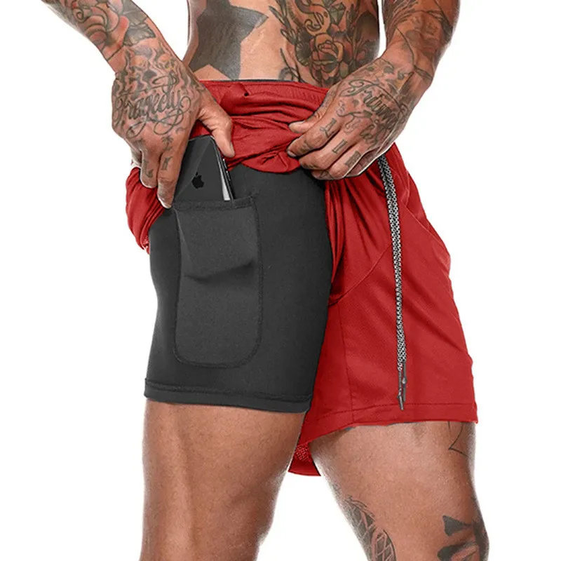 

2020 New Sport Shorts Men Double-deck Shorts Jogging Running Shorts Men 2 in 1 Mens gym Shorts Fitness Workout casual Pants Man