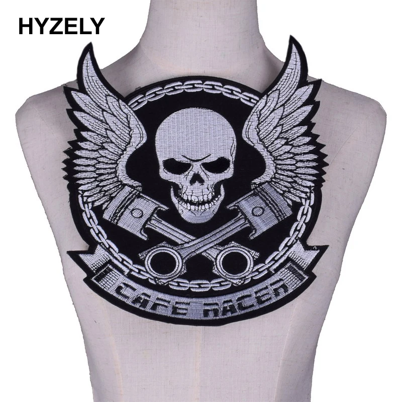 Big Punk Skull Patch Iron Biker Morale Wings Back Patch Badge Large Embroidery Patches for Clothes Jacket Jeans Applique NL210