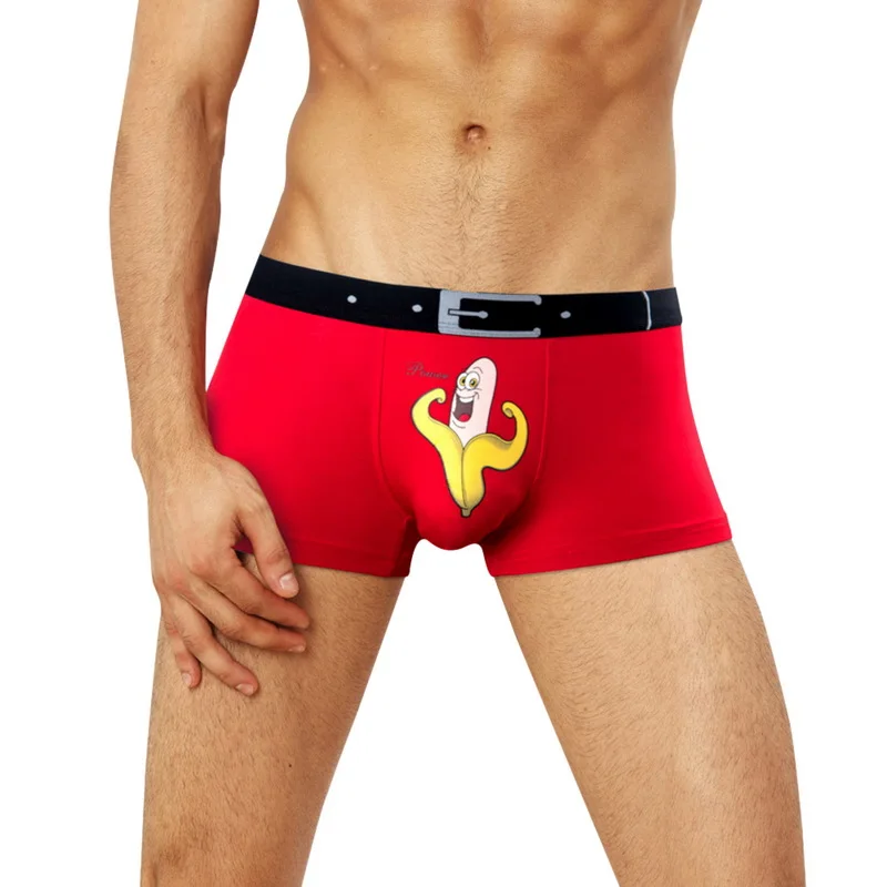 Male underwear shortd Men's Modal Soft Boxer Cartoon Printed solid Color Belt Printing Breathable Underwear