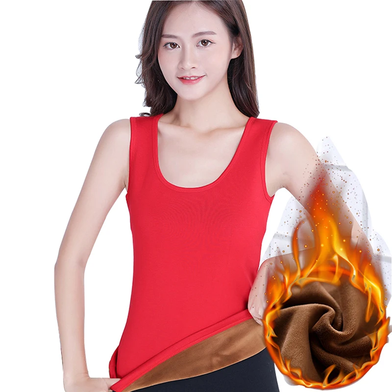 Tank Tops Wide Strap All-match Stretch Elasticity Winter Fleece Lined Underwear Tops Sexy Leopard Slim-Fit Sleeveless Shirts