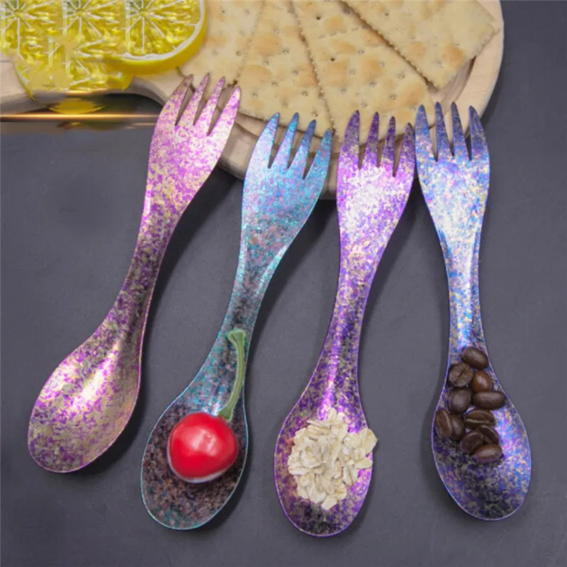 1 Pc Outdoor Travel Camping Titanium Spork Eco-Friendly Durable Rust Proof Flatware Lightweight Picnic Spoon2