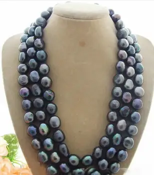 

Rare 10-12 MM black Baroque freshwater Cultured Pearl Necklace 50"