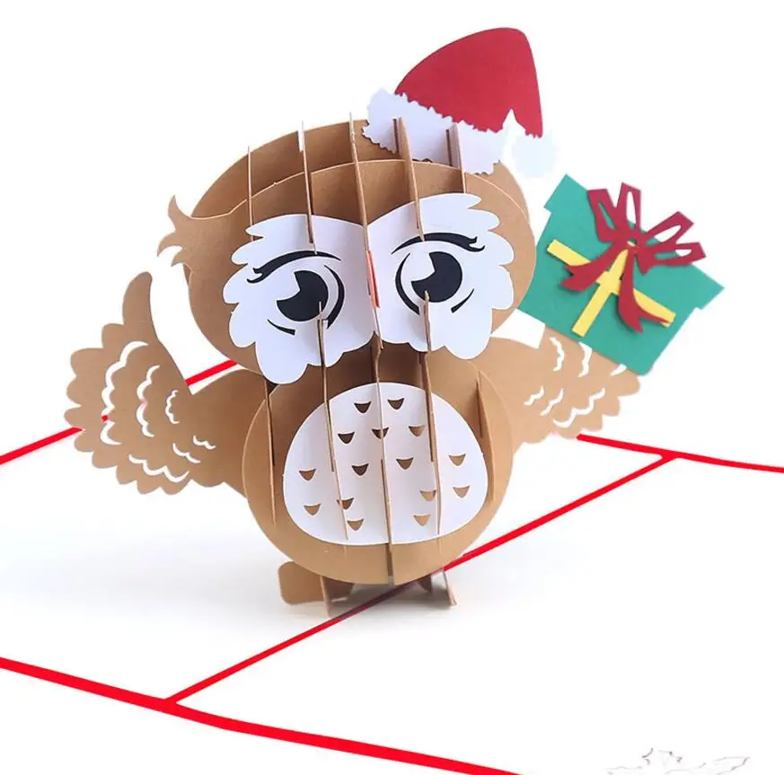  10pcs Owl Christmas Cap Handmade Kirigami Origami 3D Pop UP Greeting Cards Invitation card For Wedd - 4.00034E+12