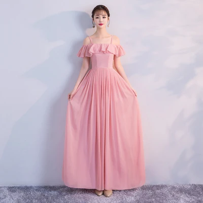 1830 long pink Элегантное женское платье из тюля размера плюс для свадьбы, вечеринки, клуба, сексуальное платье для выпускного вечера, розовое длинное простое синее шифоновое длинное платье подружки невесты, Vestido - Цвет: 1830 long pink