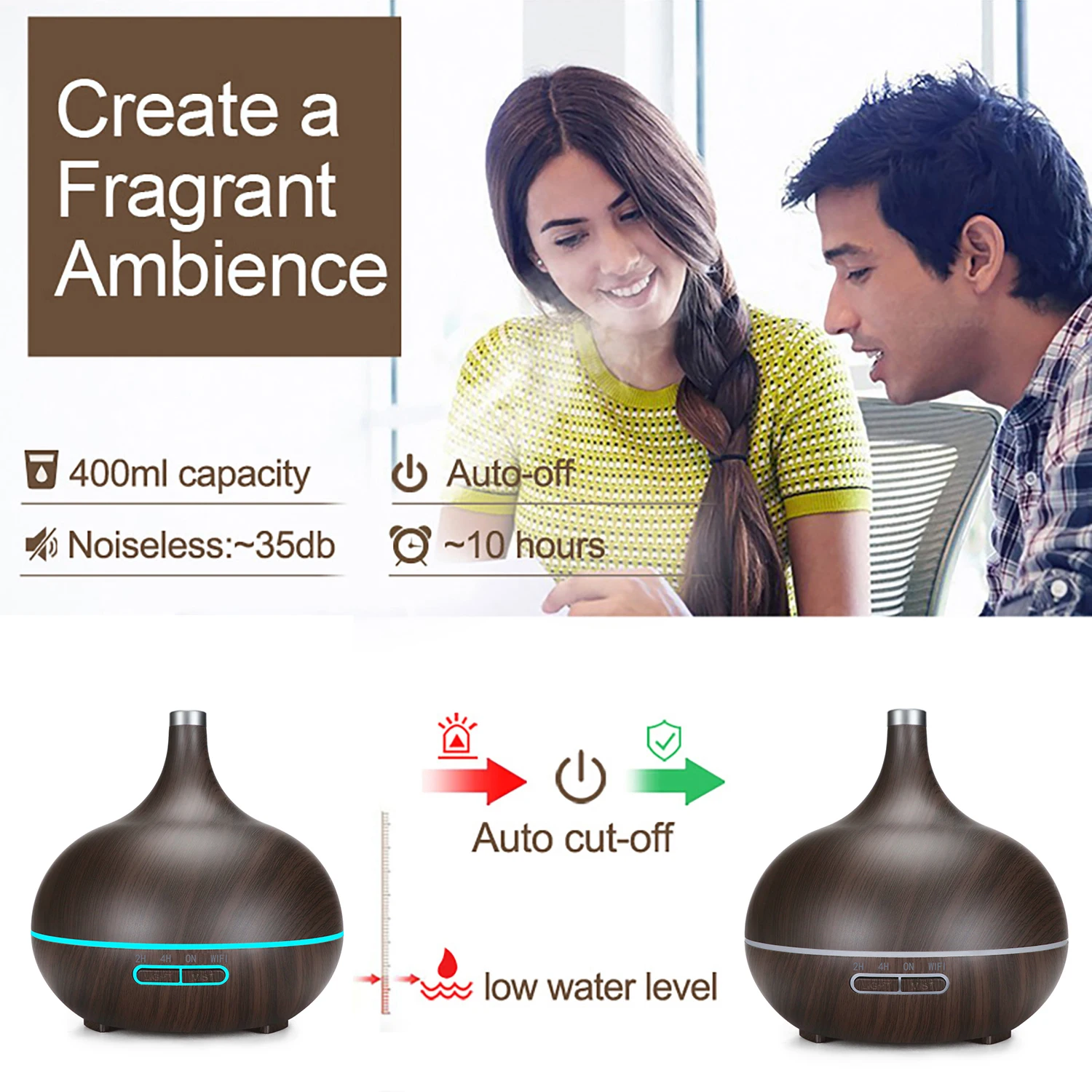 NMT 063 Wood Grain Aromatherapy Air Humidifier With Led Light Essential Oil Aroma Diffuser There are WIFI and Normal Choice