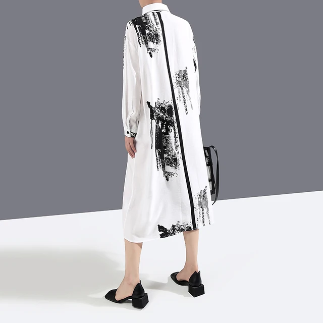 VeryYu 2020 Autumn Black White Long Sleeve Shirt Dress Fashion  VerYYu
