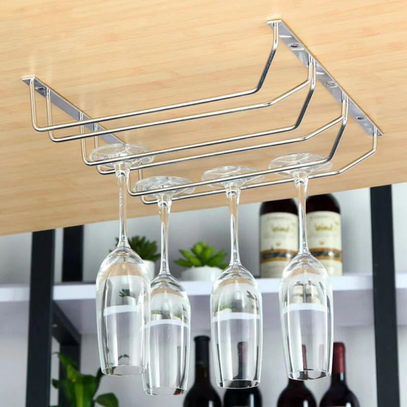 

Kitchen Bar Wall Mounted Hanger Wine Glass Holder 3 Rows Shelf Hanging Organizer