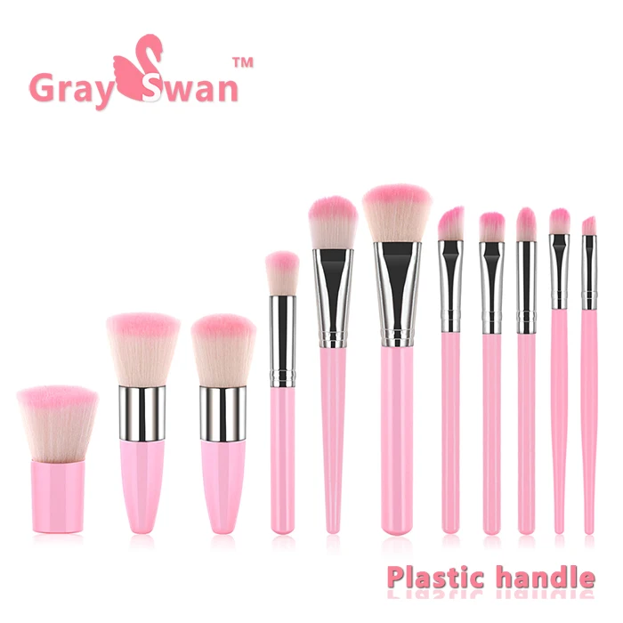 Pink handle 11 шт., натуральные кисти для макияжа из бамбука, наборы, основа, пудра, Косметические румяна, тени для век, для женщин, красота, блеск, макияж, брус - Handle Color: Pink handle