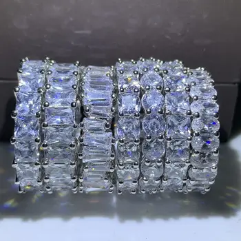 

Brand Eternity Band Promise ring 925 Sterling silver AAAAA cz Engagement Wedding Rings for women Men Finger Party Jewelry Gift