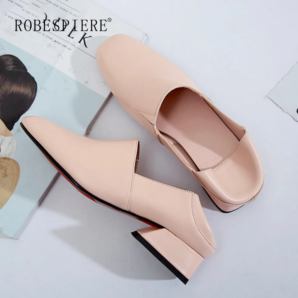 Женские туфли лодочки ROBESPIERE модные на низком каблуке с квадратным носком