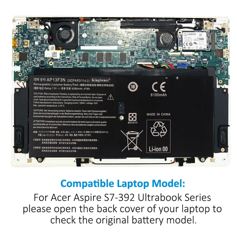 Kingsener-bateria para Laptop Ap13f3n 2icp4 20092 para Aspire S7392 Drive Ultrabook 63 114 v 7.5 Mah Baterias p/ laptop - Imagem 4