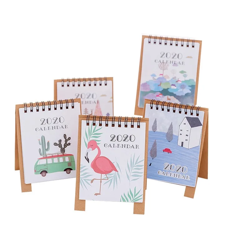 

2020 Fresh Cartoon Mini Flamingo Desktop Paper Calendar dual Daily Scheduler Table Planner Yearly Agenda Organizer
