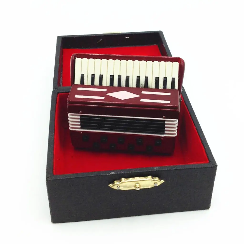 DOLLHOUSE MINIATURE Wooden Accordion Musical Instrument Accessory 1/12 Scale